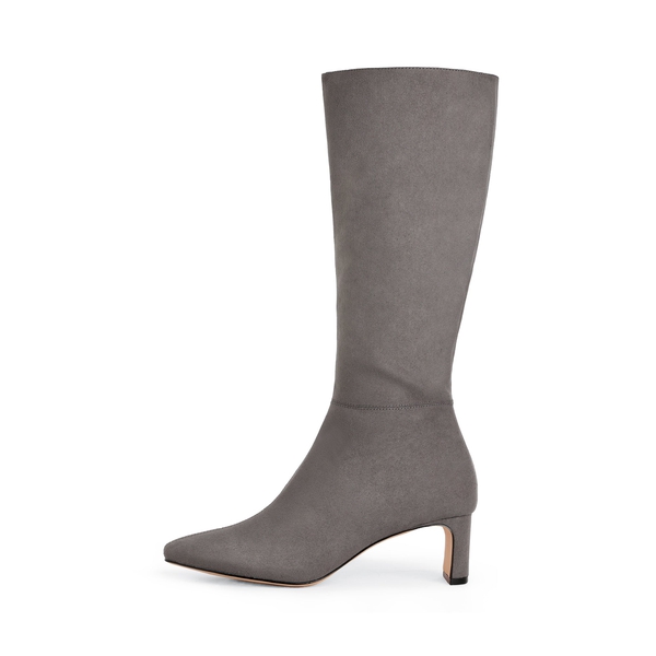 Suede Chunky Knee High Boots - DARK GREY - 2